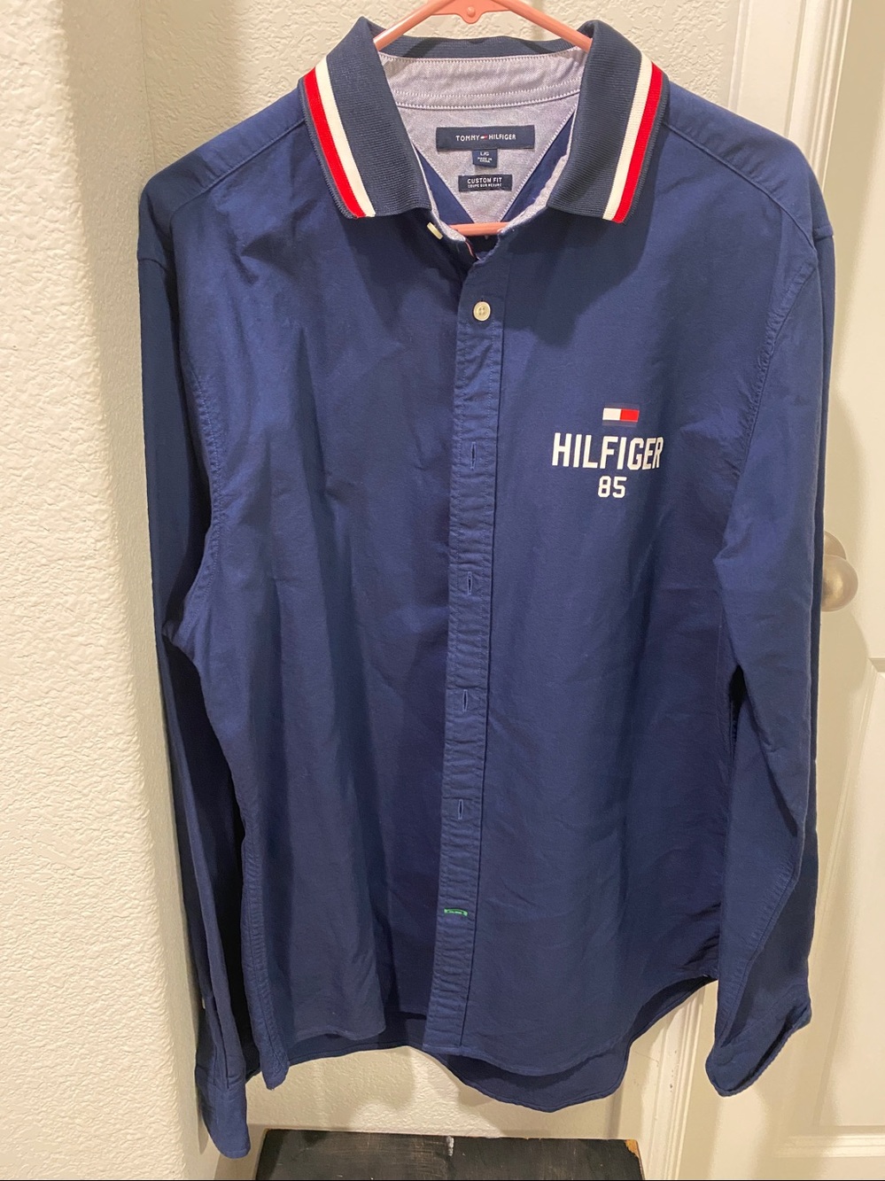 Tommy Hilfiger Navy Button-Down Shirt with Red & White Trim